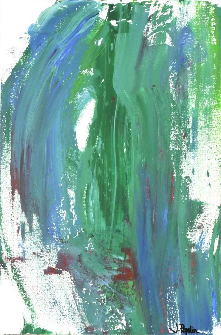 J. Popolin - Blue Green Wash with Red (NO RESERVE): Title: Blue Green Wash with Red Artist: J. Popolin Medium: Acrylic Dimensions: 24x36x1.5 An original abstract acrylic painting on canvas by contemporary American Abstract Expressionist artist J. Popol