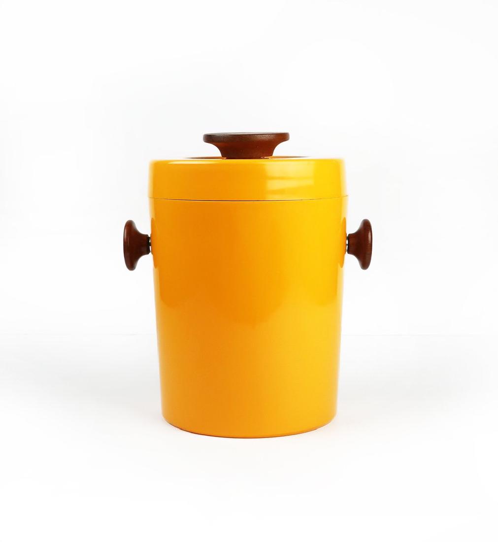 Teak and Orange Plastic Ice Bucket by Luthje Wood (1 of 5)