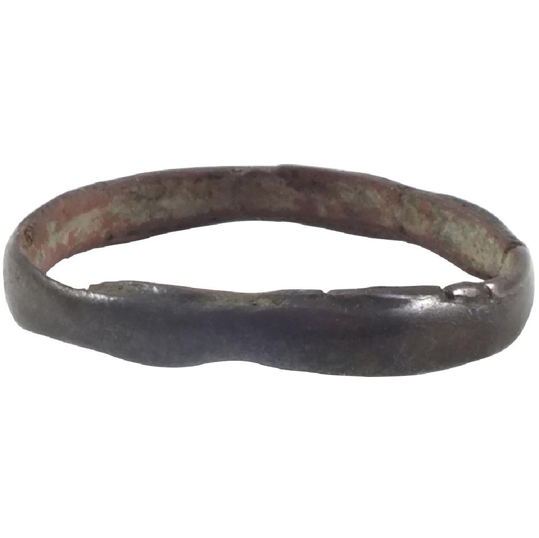 VIKING MAN’S WEDDING RING, 850-1050 AD Sz 9 1/4: No Reserve! Bronze size 9 1/4. Narrow width with rounded face. Dark mottled patina. Vikings exchanged rings on the pommel of the groom’s sword. Gift boxed with certification of authenticity. Shippin