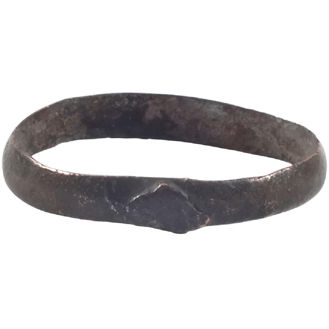 VIKING MAN’S WEDDING RING, 9th-10th CENTURY AD, Sz 11: No Reserve! Bronze size 11 1/4. Narrow width with rounded face. Dark mottled patina. Vikings exchanged rings on the pommel of the groom’s sword. Gift boxed with certification of authenticity. Shippi