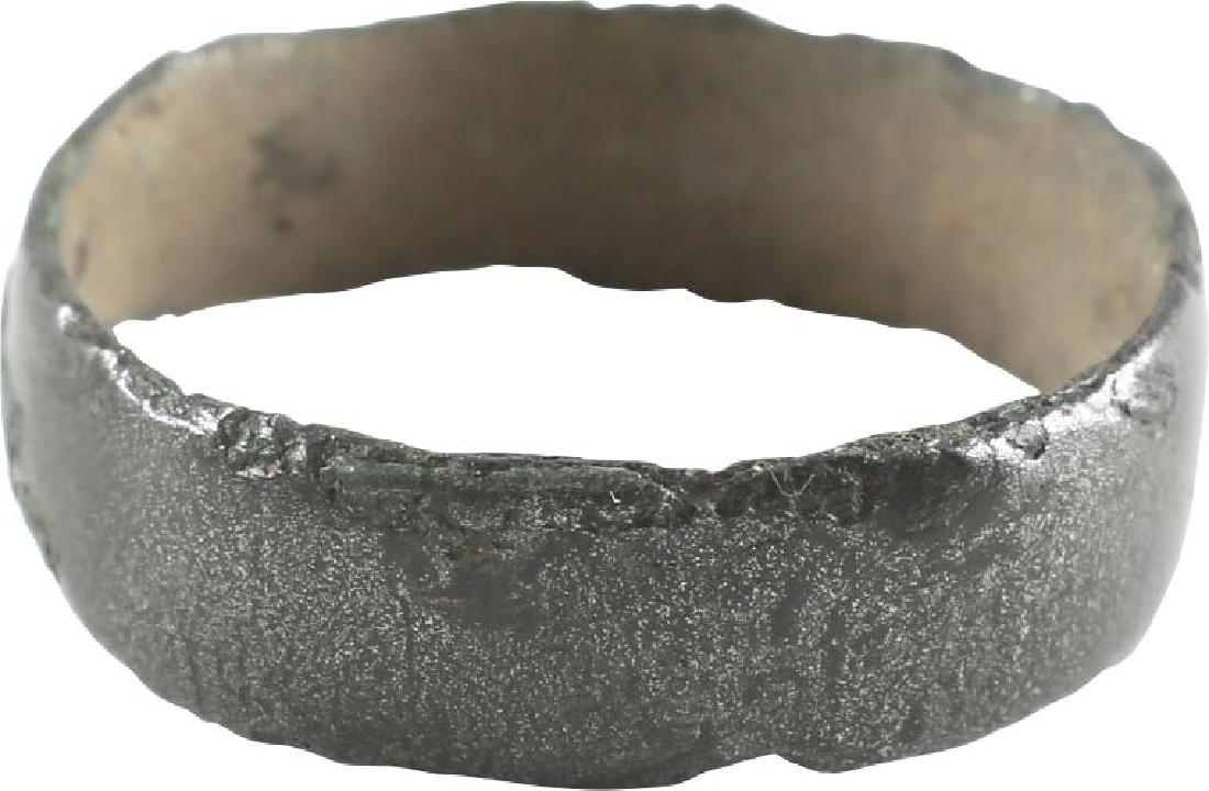 VIKING MAN’S WEDDING RING, 9th-10th CENTURY AD Sz 9: No Reserve! Bronze size 9. Broad width with rounded face. Rich dark patina. Vikings exchanged rings on the pommel of the groom’s sword. Gift boxed with certification of authenticity. Shipping: Domes