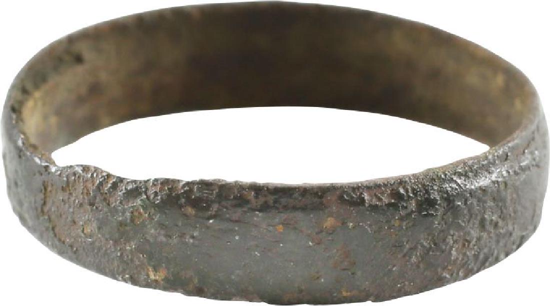 VIKING WEDDING RING, 850-1050 AD, Sz 8 3/4: No Reserve! Bronze size 8 3/4. Broad width with rounded face and low banded edge. Rich dark patina. Vikings exchanged rings on the pommel of the groom’s sword. Gift boxed with certification of authe