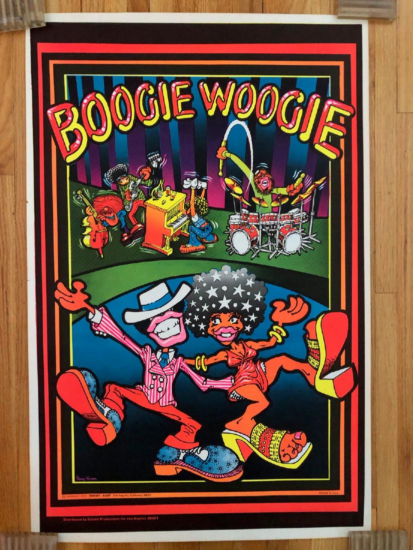 BLACKLIGHT POSTER - BOOGIE WOOGIE: Title: BLACKLIGHT POSTER - BOOGIE WOOGIE Description: BLACKLIGHT POSTER - BOOGIE WOOGIE. Art by Barry Hanson. 1972 Berney-Karp. Distributed by Saladin Size/Format: POSTER - about 24 x 36 Reserve: $20.