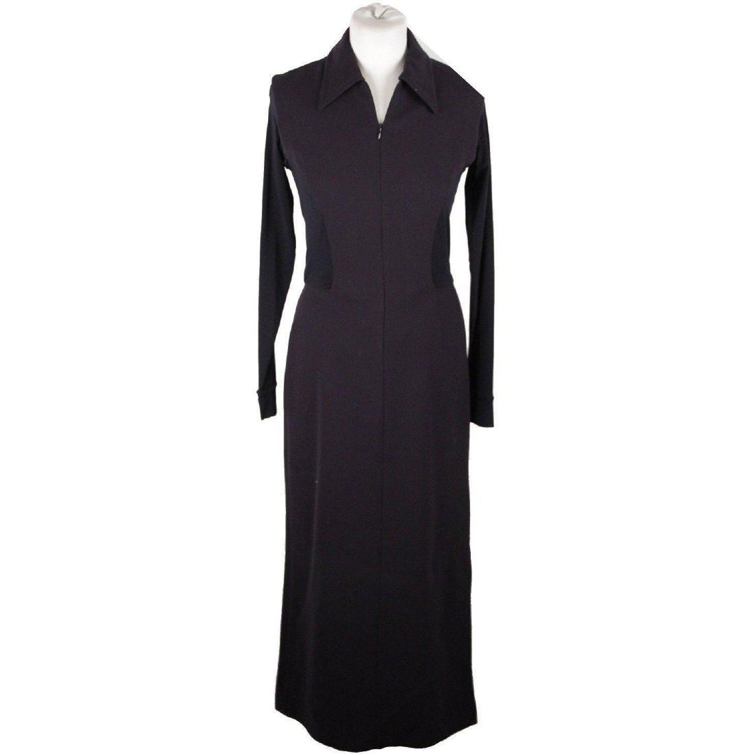 DKNY DONNA KARAN Navy Blue LONG SLEEVE Zip Front DRESS: - Navy Blue color- Long sleeves - Shirt collar- Maxi Lenght- Front zip closure- Semi-sheer panels- Built-in bodysuit- Size: 6 USA, 40 IT, 38 FR (The size shown for this item is the size indicated by t