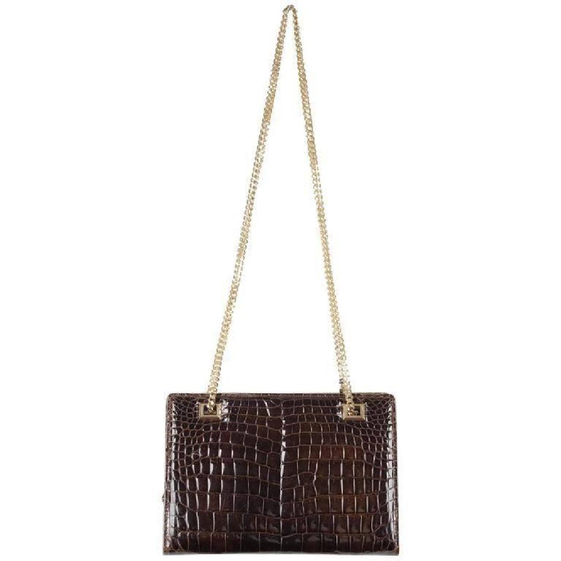 GUCCI VINTAGE Brown CROCODILE Leather SHOULDER BAG w/ (1 of 12)