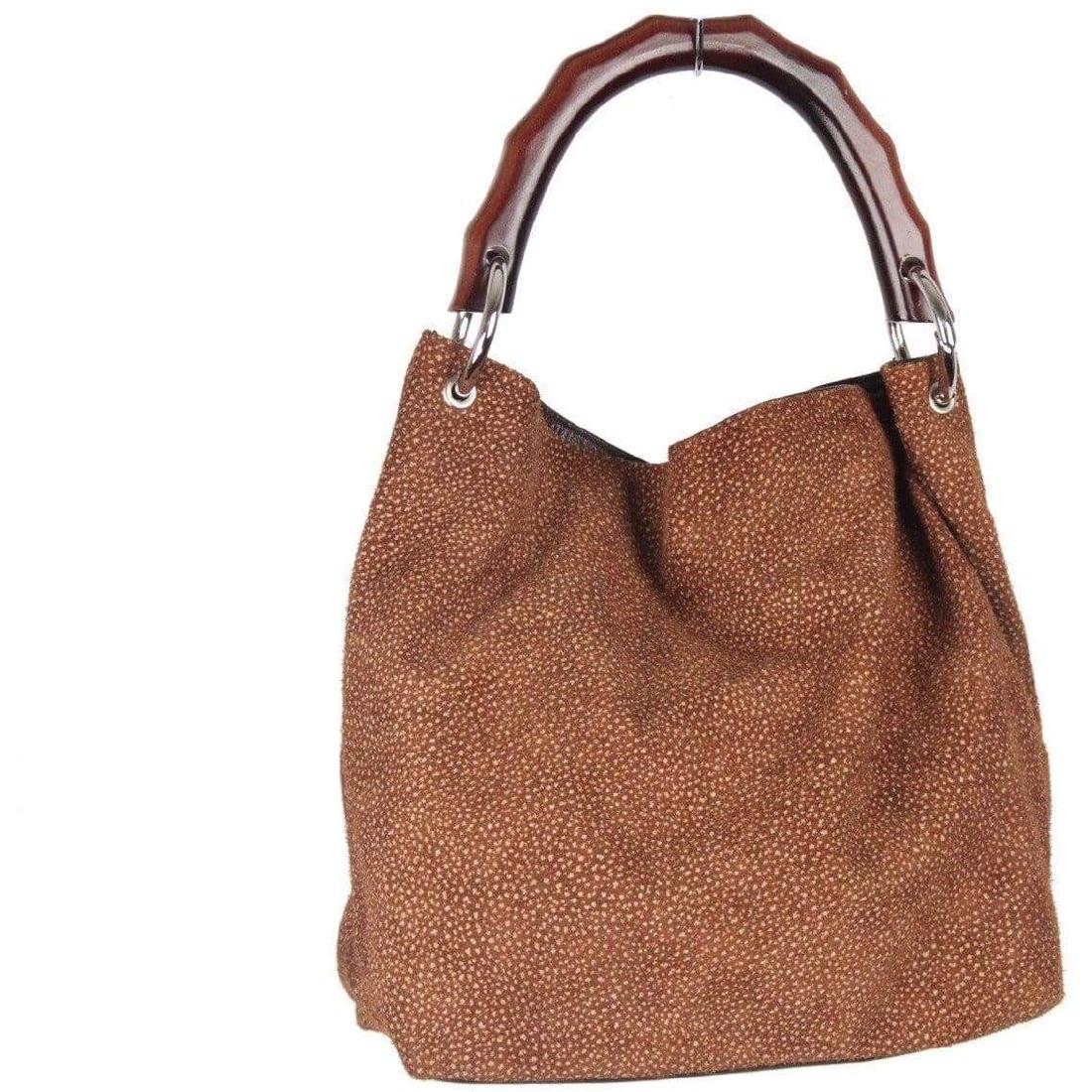 Unsigned Brown Suede Tote Handbag with Bamboo Look (1 of 4)
