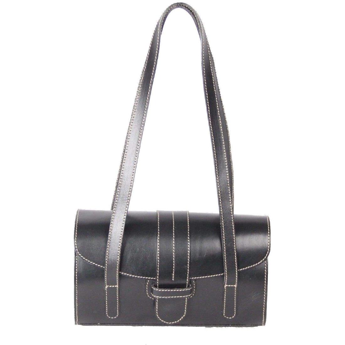 Unbranded VINTAGE Black Leather BOX BAG w/ Contrast (1 of 8)