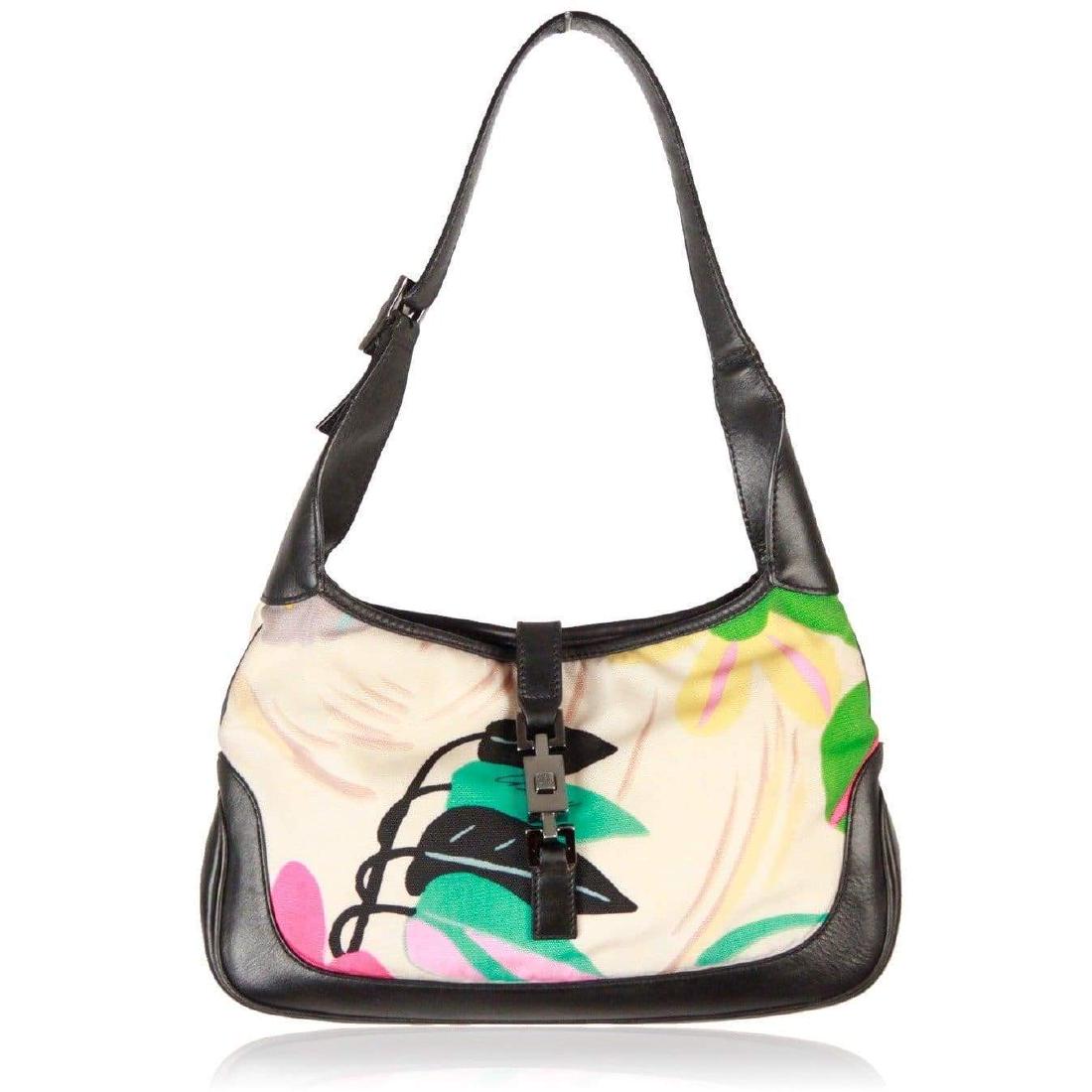 GUCCI Floral Canvas & Black Leather HOBO JACKIE O (1 of 7)