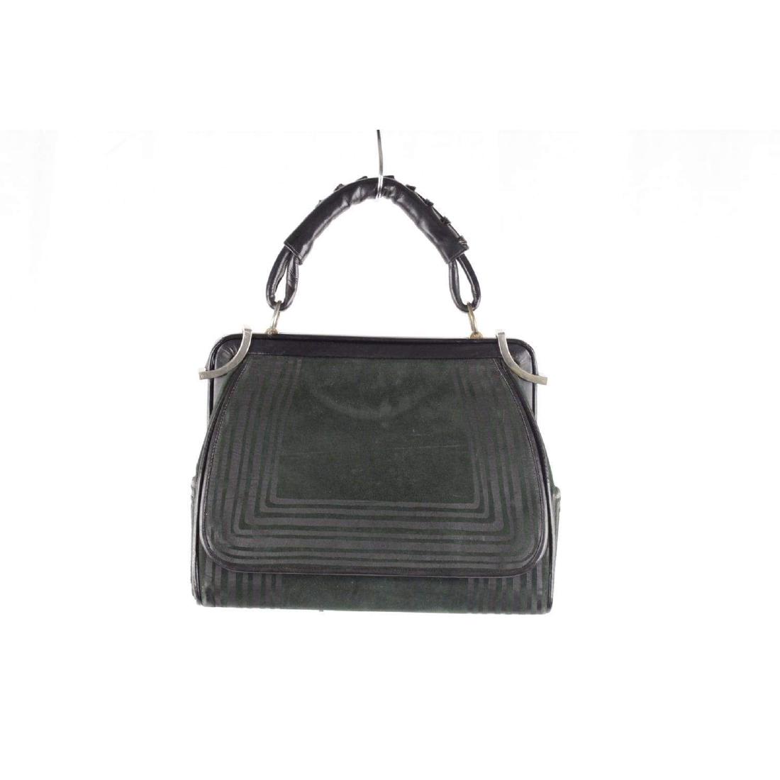 Roberta Di Camerino Green Black Suede Top Handle Bag (1 of 6)