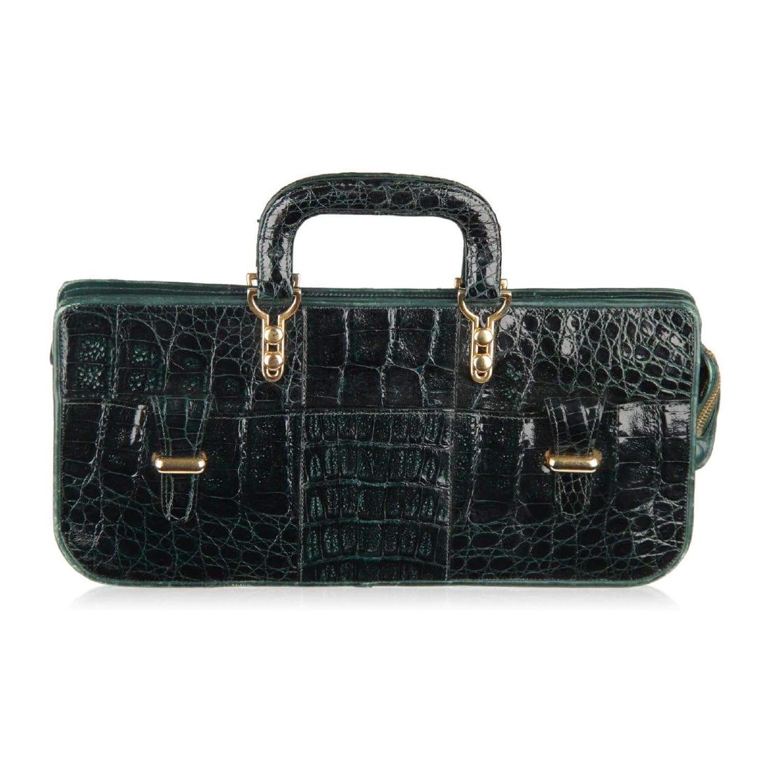 Unbranded Vintage Green Crocodile Leather Handbag East (1 of 10)