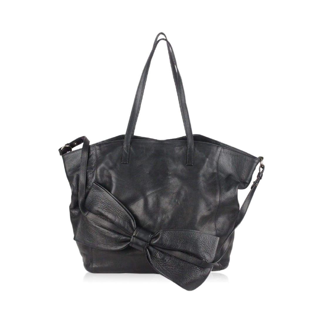 Valentino Black Leather Tote Shoulder Bag with Big Bow (1 of 9)