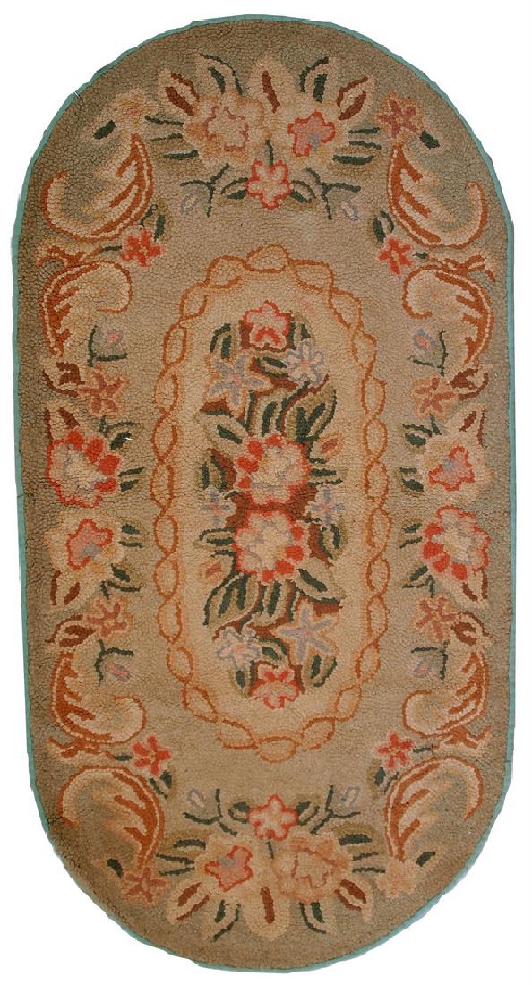 Handmade antique American oval hooked rug 1.9' x 3.8' ( (1 of 1)