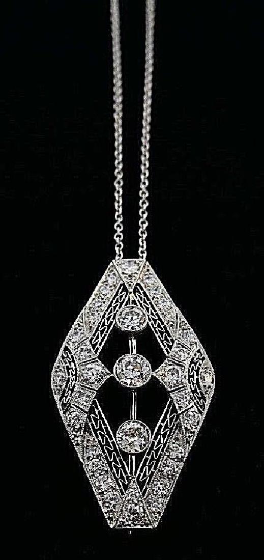 Art Deco Platinum Diamond Pendant White Gold Chain (1 of 8)