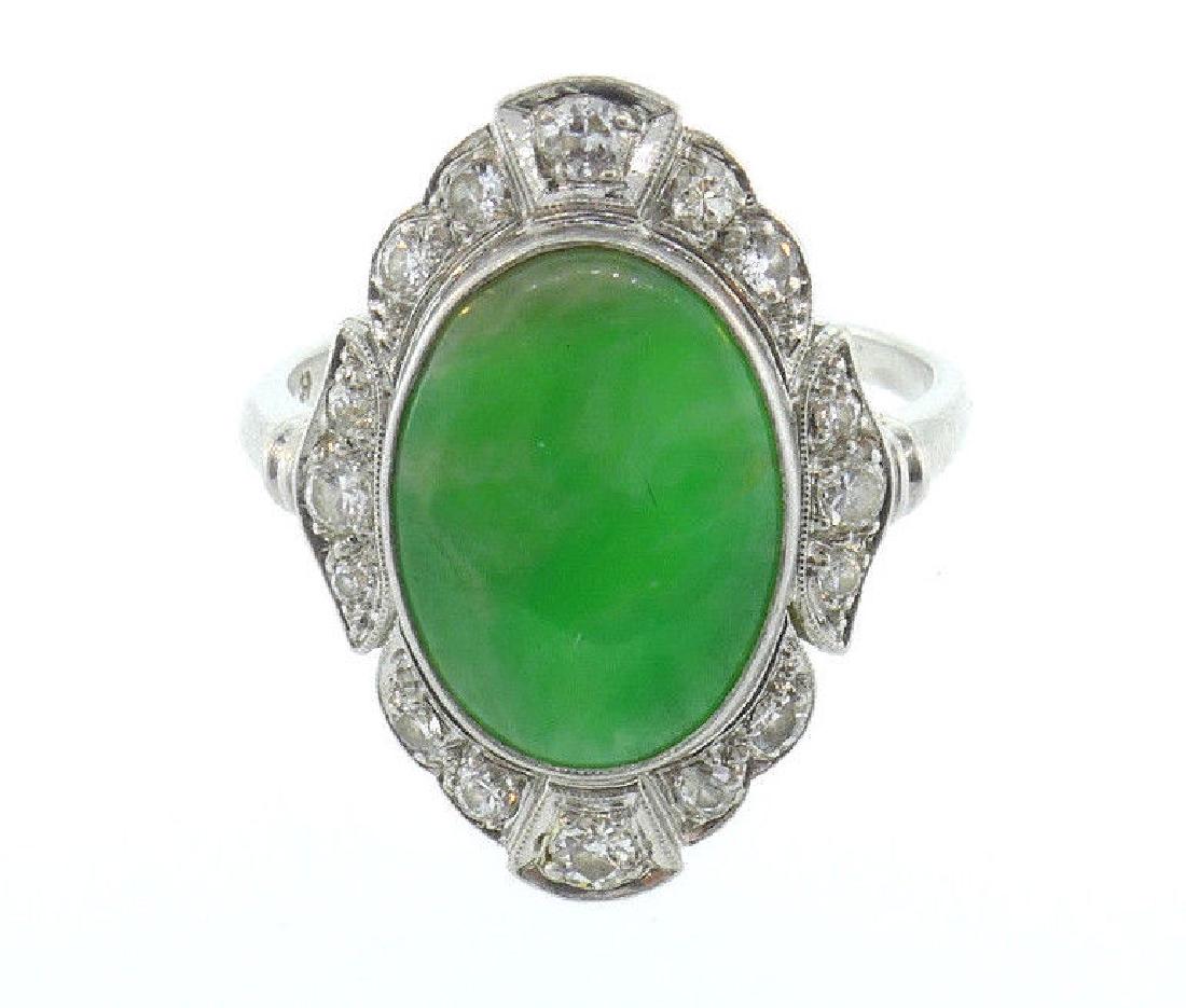 Art Deco Platinum Jade and Diamond Delicate Ring Size (1 of 3)