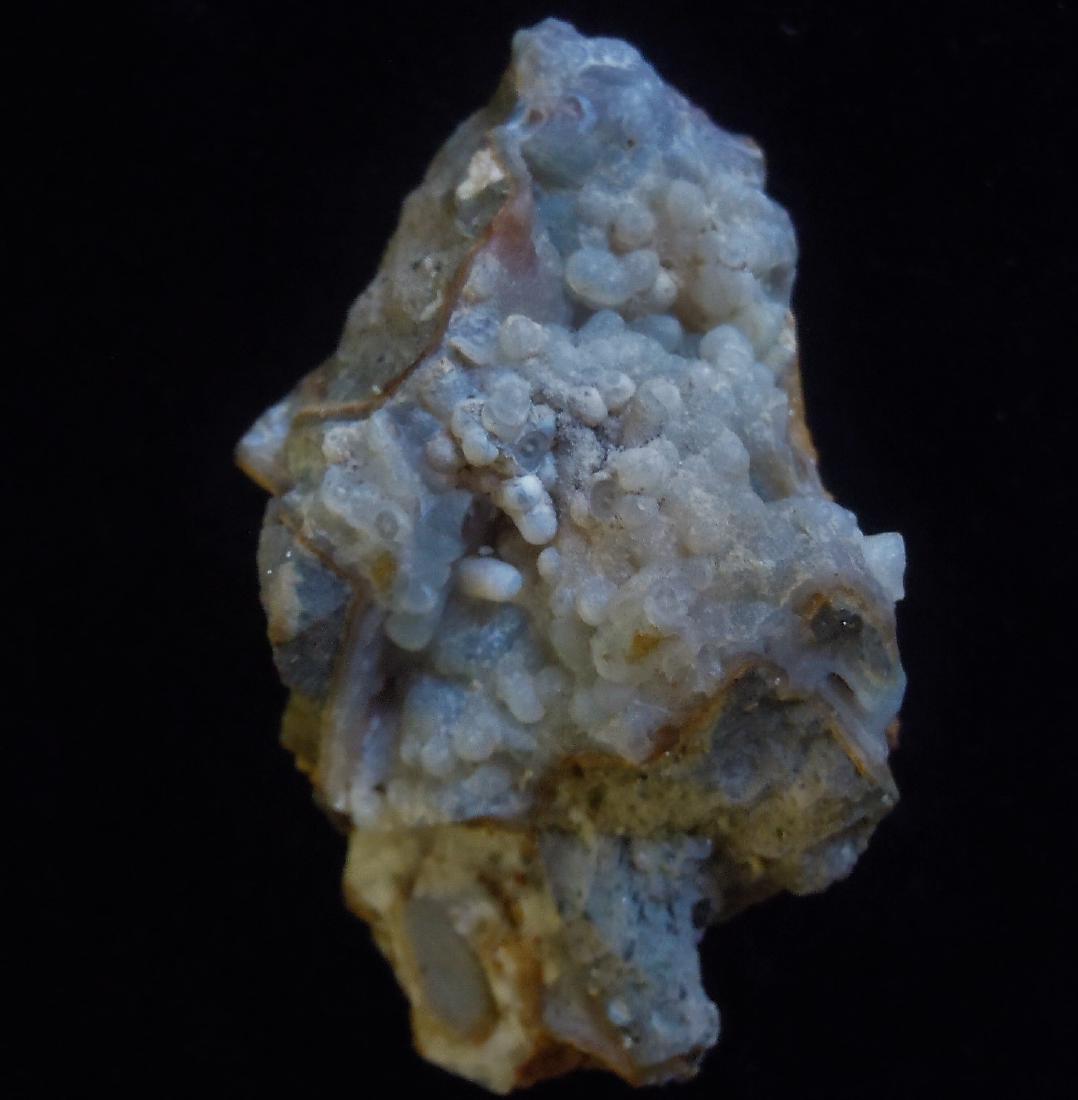STALAKTITIC & GLOBULAR CHALCEDONY: Title: STALAKTITIC & GLOBULAR CHALCEDONY Origin: Vera Almeria, Andalucia, Spain Size: 6x4x3 cm / 55 gram Additional Information: chalcedony covers matrix in globular and stalaktitic forms Reserve: $3.