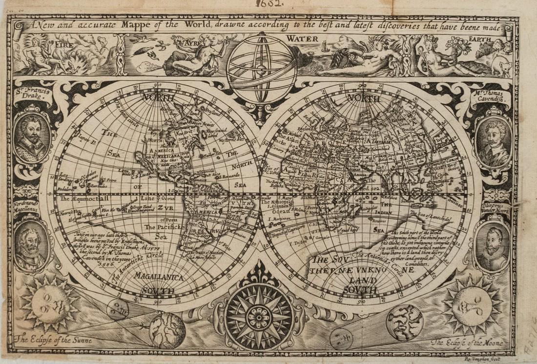 1628 Vaughan double Hemisphere Map of the World -- A (1 of 1)