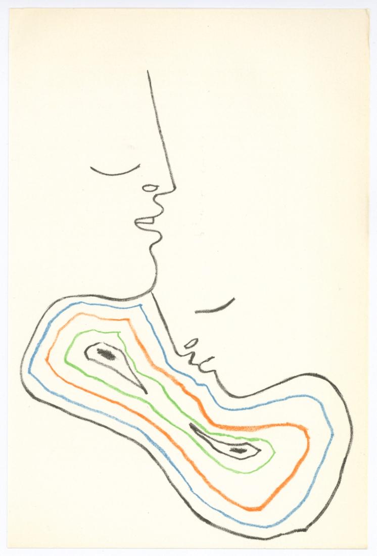 Jean Cocteau original lithograph: Medium: original lithograph. Printed in Paris in 1957 by Mourlot Freres. The total sheet measures 9 x 6 inches (225 x 150 mm). Artist, novelist, poet, playwright and film director Jean Cocteau execute