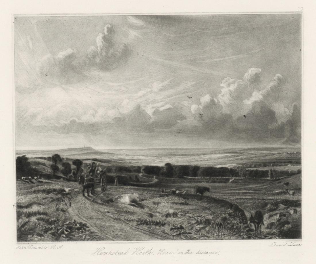 Sir John Constable / David Lucas mezzotint "Hampstead: This beautiful mezzotint engraving was composed by John Constable and engraved by David Lucas. It is from the much sought-after "English Landscape" series; this impression on cream wove paper is from