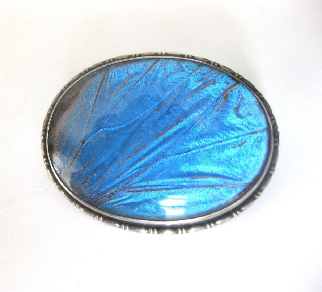 Victorian Morpho Butterfly Pin Under Rock Crystal (1 of 4)