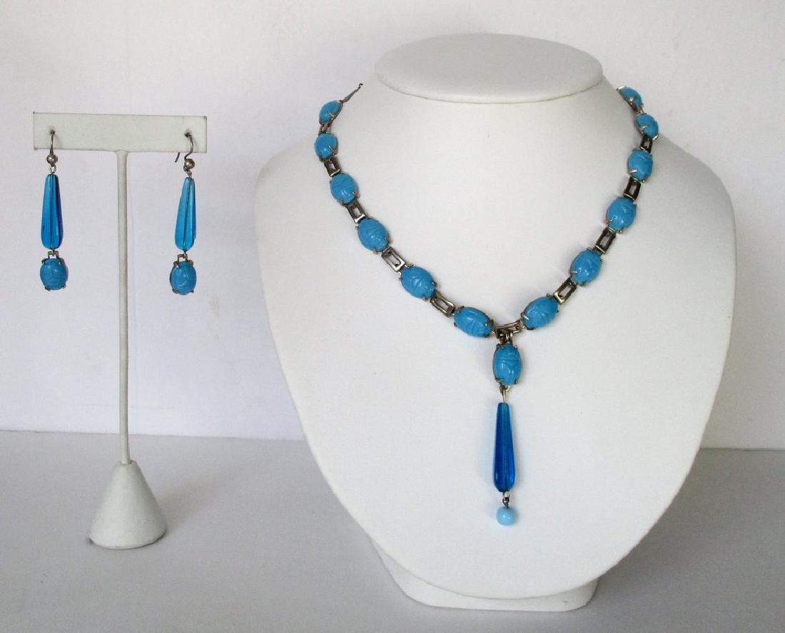 Vintage Jewelry Set: Turquoise Glass Earrings With (1 of 6)
