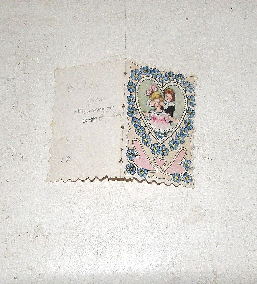 Little Boy Playing Guess Who! with Girl: No Reserve! Title: CIRCA 1900 VALENTINE GREETING Used Whitney Made Worcester Mass Subject: Valentine Greeting Description: Used from Little Boys Mother and Father in pencil on back of card. Shipping: