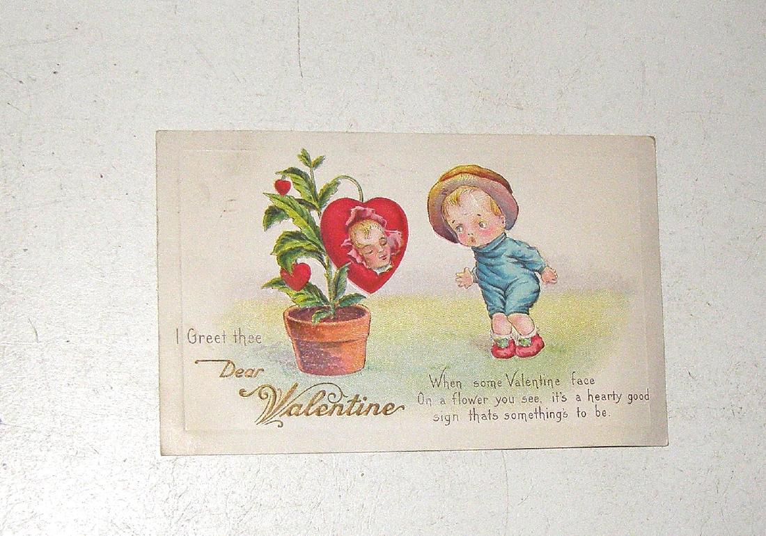FLOWER POT VALENTINE POSTCARD POSTALLY USED 1915 (1 of 2)