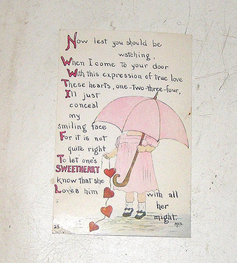 1914 VALENTINES POSTCARD OF LITTLE GIRL IN PINK FROCK (1 of 2)