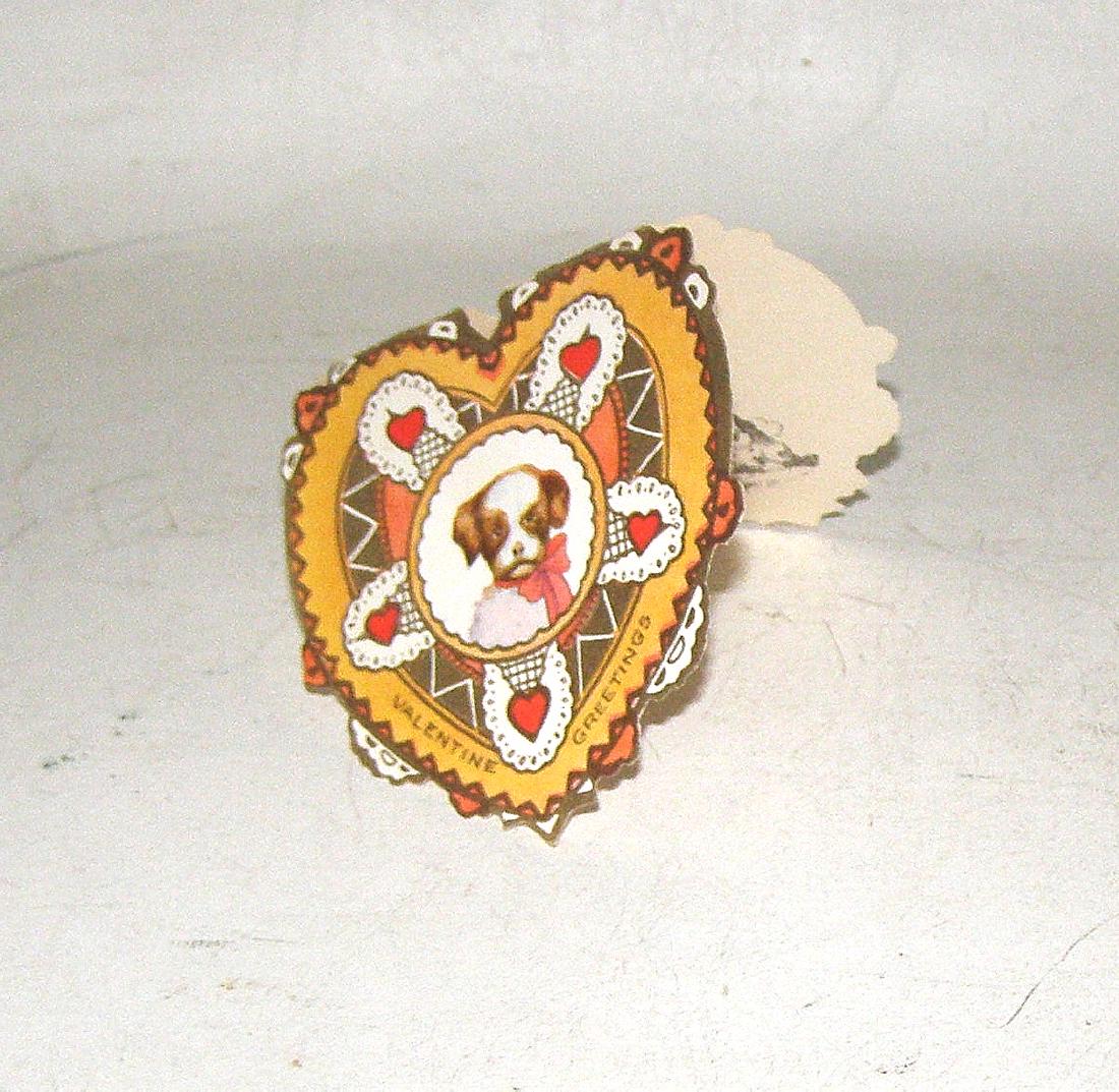 PUPPY VALENTINE circa 1910-1920: No Reserve! Title: PUPPY VALENTINE circa 1910-1920 Whitney Made Worcester Mass. Subject: Valentines Day Description: A small 3 x 3 inch Die Cut Valentine with cute puppy in center of the heart. Color 