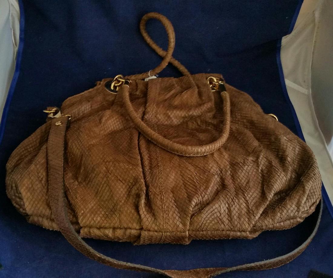 Jenrigo Brown Leather Handbag Snakeskin Embossed
