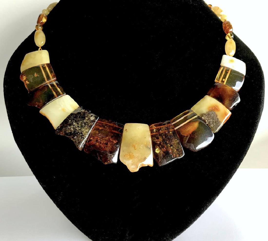 Vintage hand carved Baltic amber collar 46cm (1 of 9)