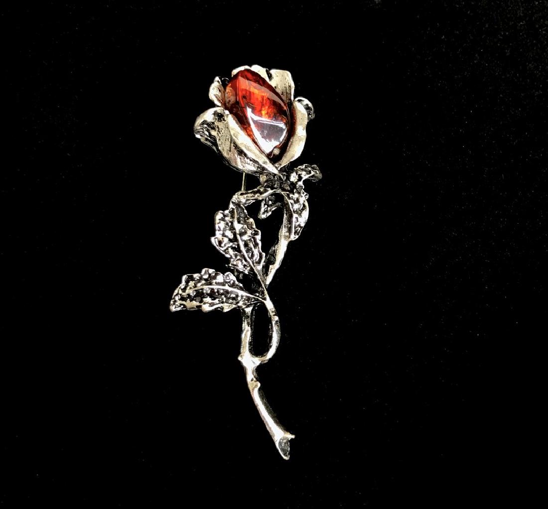 Vintage Rose brooch pin with Baltic amber (1 of 7)