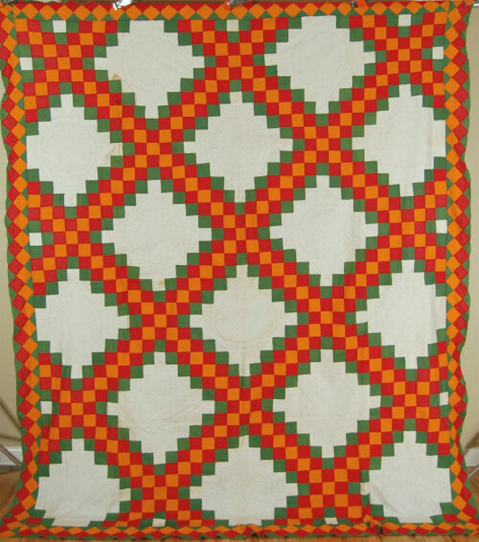 1860's Red, Green & Cheddar Triple Irish Chain Antique (1 of 5)