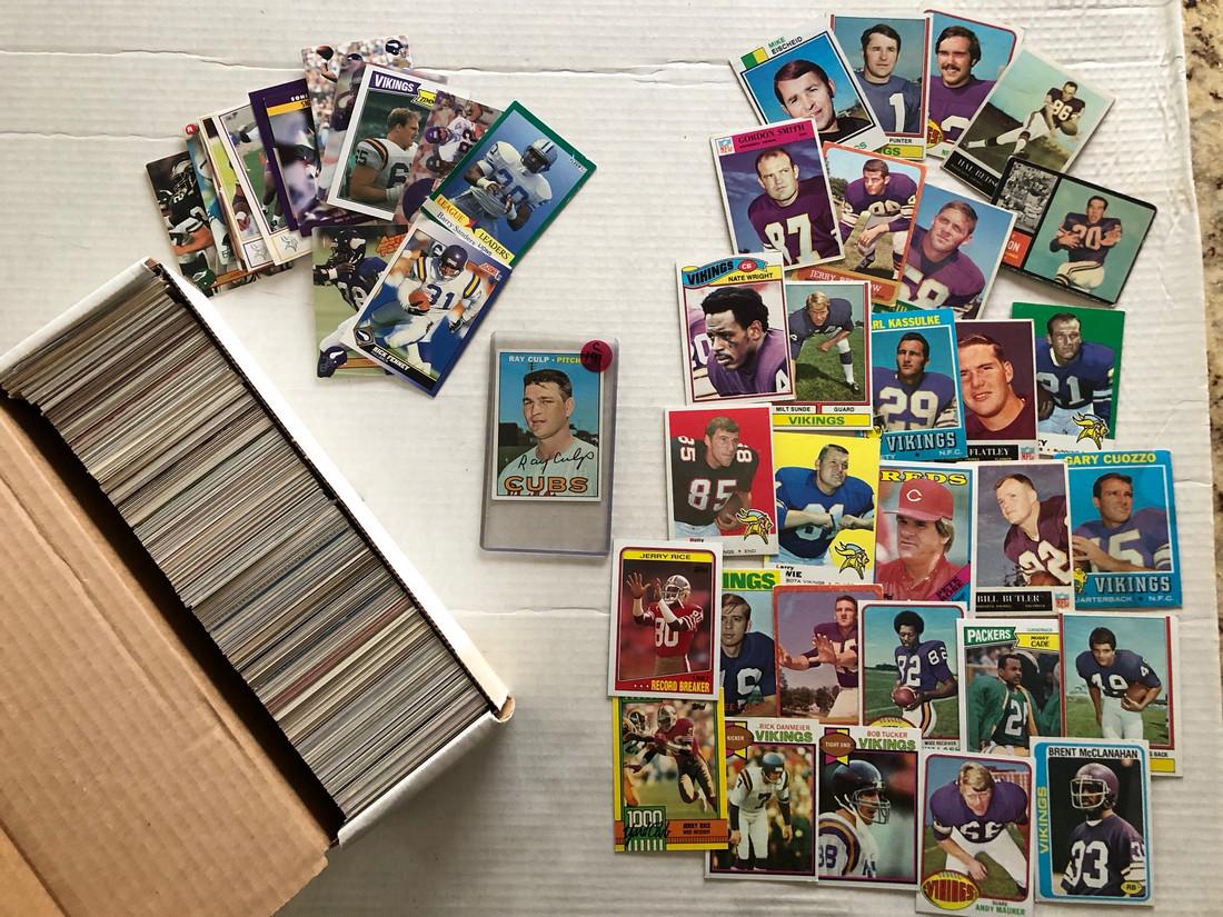 VINTAGE SPORTS CARD COLLECTION FEAT: VIKINGS: Title: VINTAGE SPORTS CARD COLLECTION FEAT: VIKINGS Description: VINTAGE SPORTS CARD COLLECTION FEAT: VIKINGS. Hundreds of cards from the vikings, twins, packers and more and includes a SIGNED Ray Cul