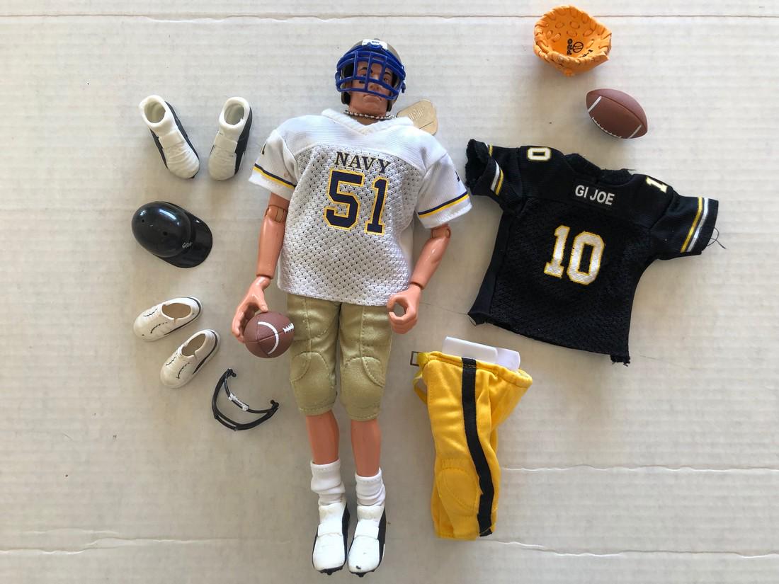 GI JOE - NAVY FOOTBALL PLAYER: Title: GI JOE - NAVY FOOTBALL PLAYER Description: GIJOE - NAVY FOOTBALL PLAYER from the 1990’s with accessories including football, baseball glove, helmet, shoes, and jerseys. Size/Format: GIJOE Res