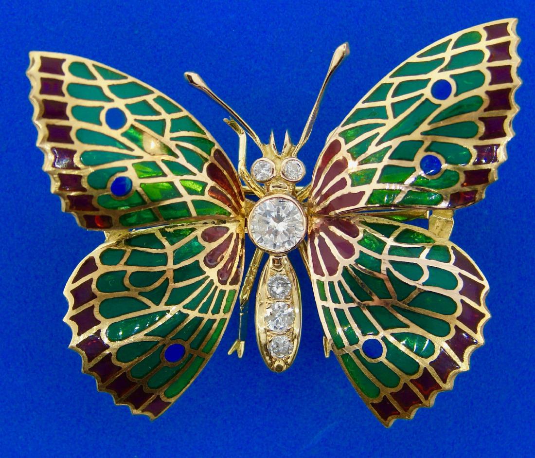 18k Yellow Gold Plique-A-Jour Enamel Diamond Mechanical (1 of 2)