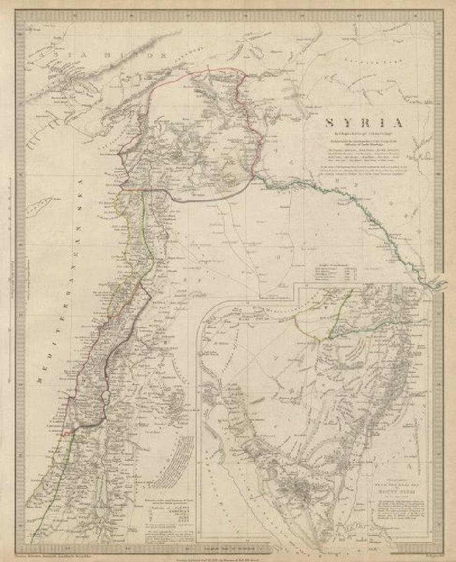 LEVANT. Syria (Modern); inset from the Dead Sea to: Reserve Reduced! TITLE/CONTENT OF MAP: 'SYRIA (Modern); inset From the Dead Sea to Mount Sinai' DATE PRINTED: This map was originally published in 1843; this date is printed on the map. This edition o