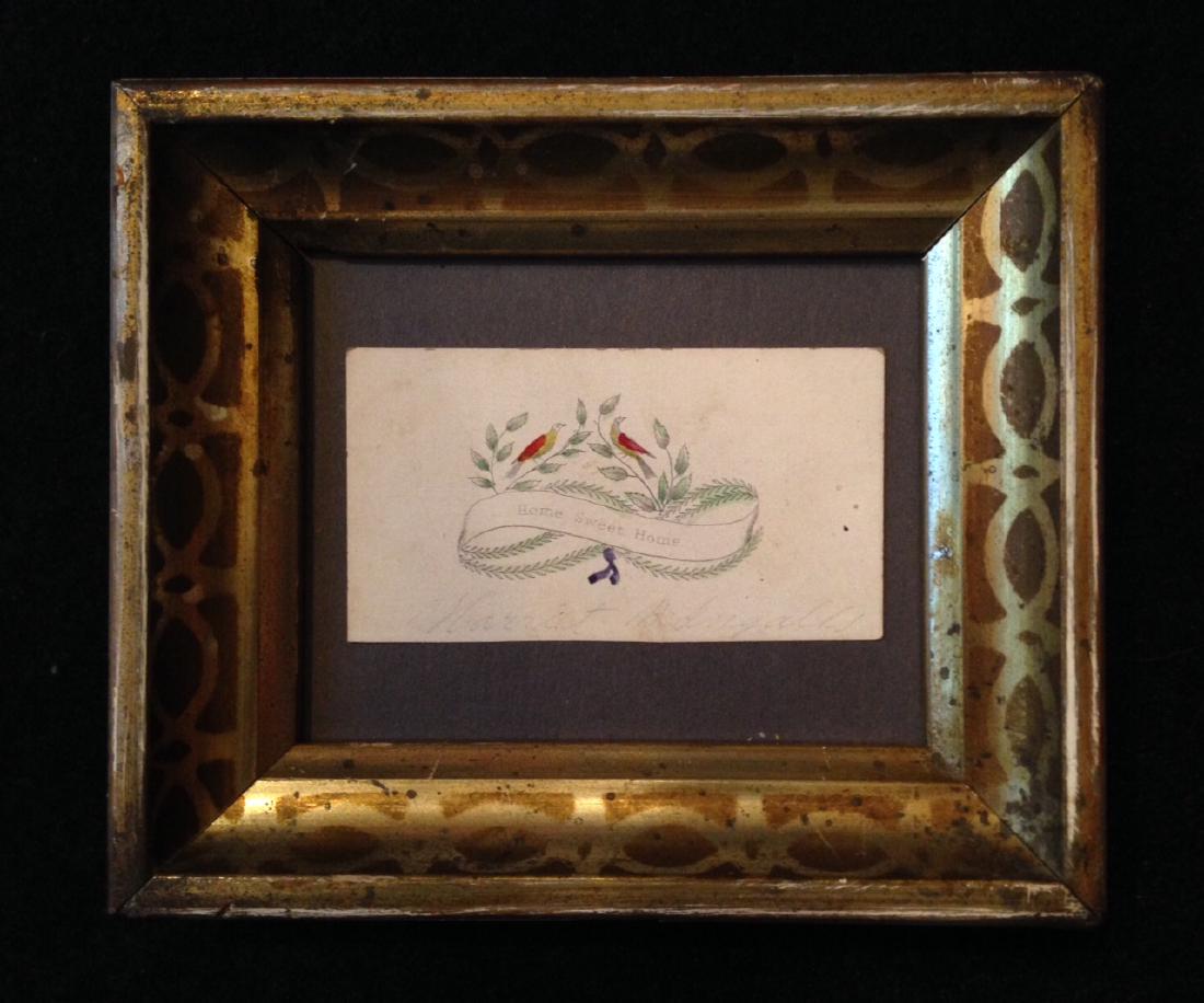 Mid 19thc hand colored engraved calling card in a worn (1 of 2)