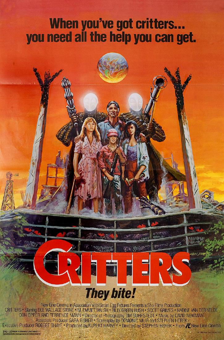 Critters: ID 41023 SKU 122535 DATE 1986 COUNTRY USA SIZE APPROX One Sheet 27 x 41 INCHES ARTIST Ken Barr CONDITION Fine (Tri-fold) Barr art f/ Herek sci-fi w/ Dee Wallace FLAT RATE DOM