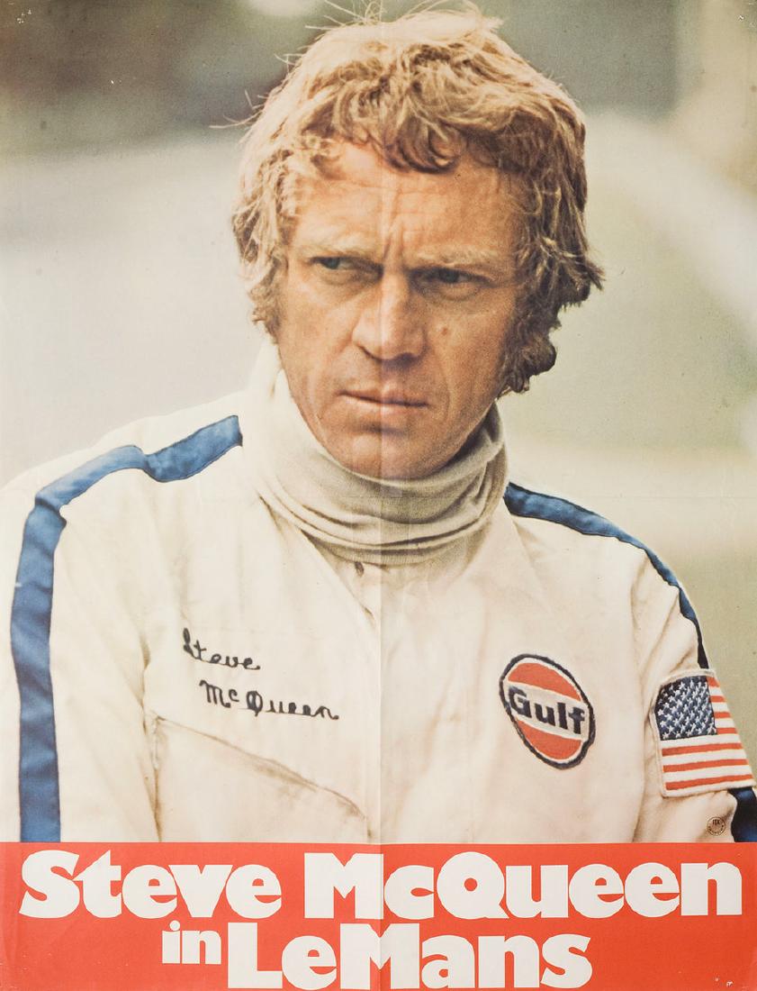 Le Mans: ID 16370 SKU 97604 DATE 1971 COUNTRY Germany SIZE APPROX A1 23 x 33 INCHES CONDITION Fine (Folded) Teaser f/ McQueen auto-racing pic FREE DOMESTIC GROUND SHIPPING CERTIFICATE OF AUT