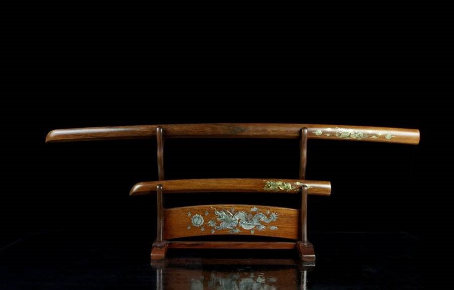 A beautiful antique Japanese bokken set with kake (1 of 6)