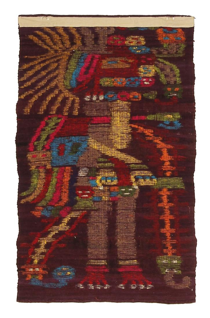 Rare Vintage Tapestry Mexican Warrior Design Hand Woven (1 of 5)