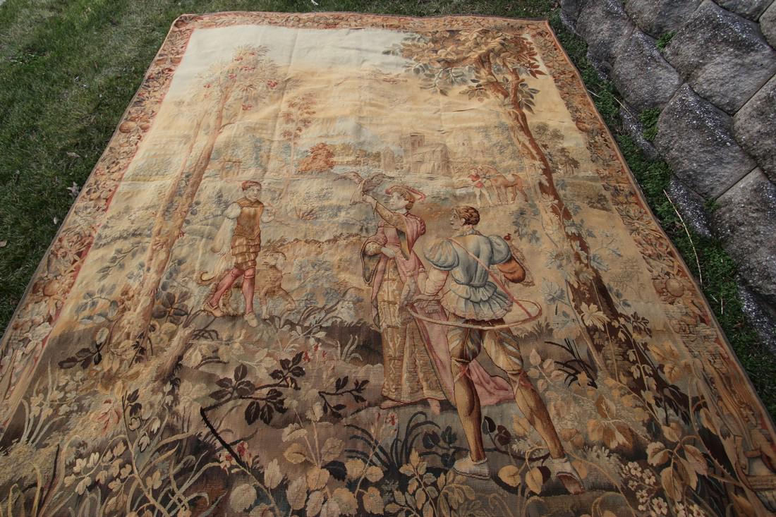 Mid 1800's Antique Flemish Tapestry Fine Wool & Silk