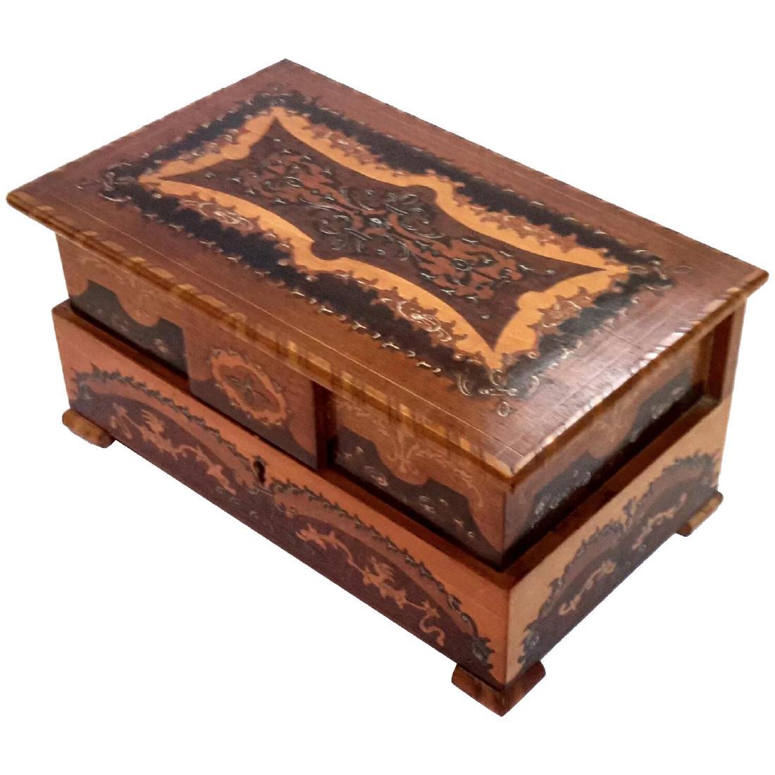 Italian Marquetry Inlaid Wood Jewelry Box