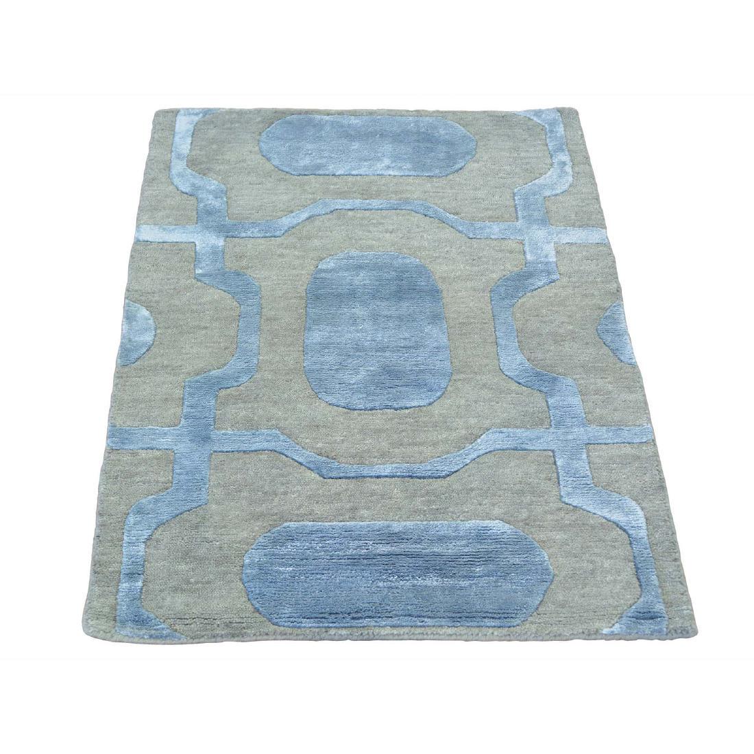 Silver Wool and Silk Modern Oriental Rug Sample Hand (1 of 5)