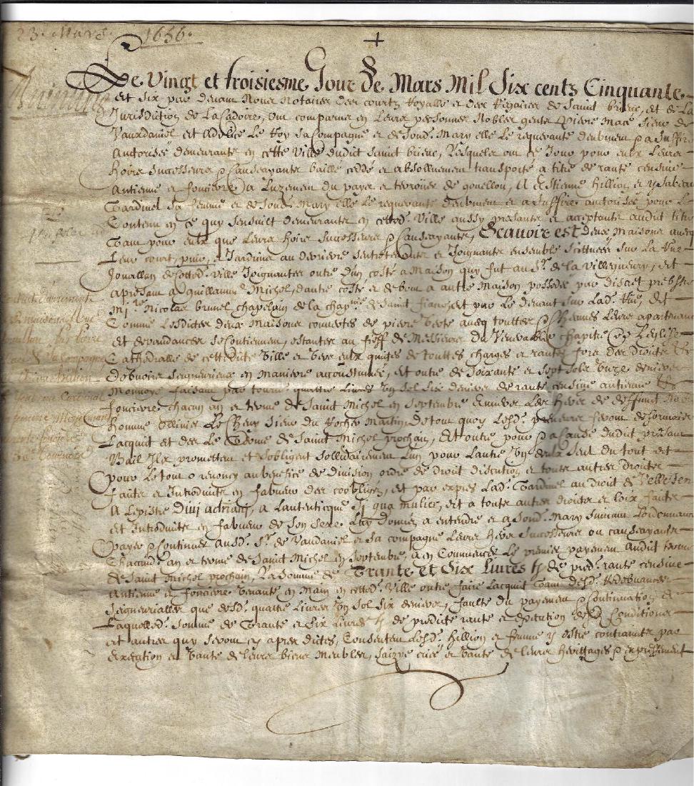 1656 Interesting Large French Vellum Document Signed (1 of 2)