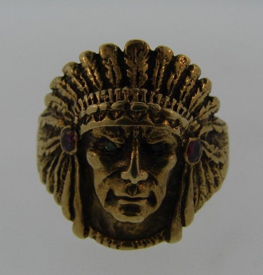 COOL 14k Yellow Gold & Garnet Native American Indian (1 of 5)