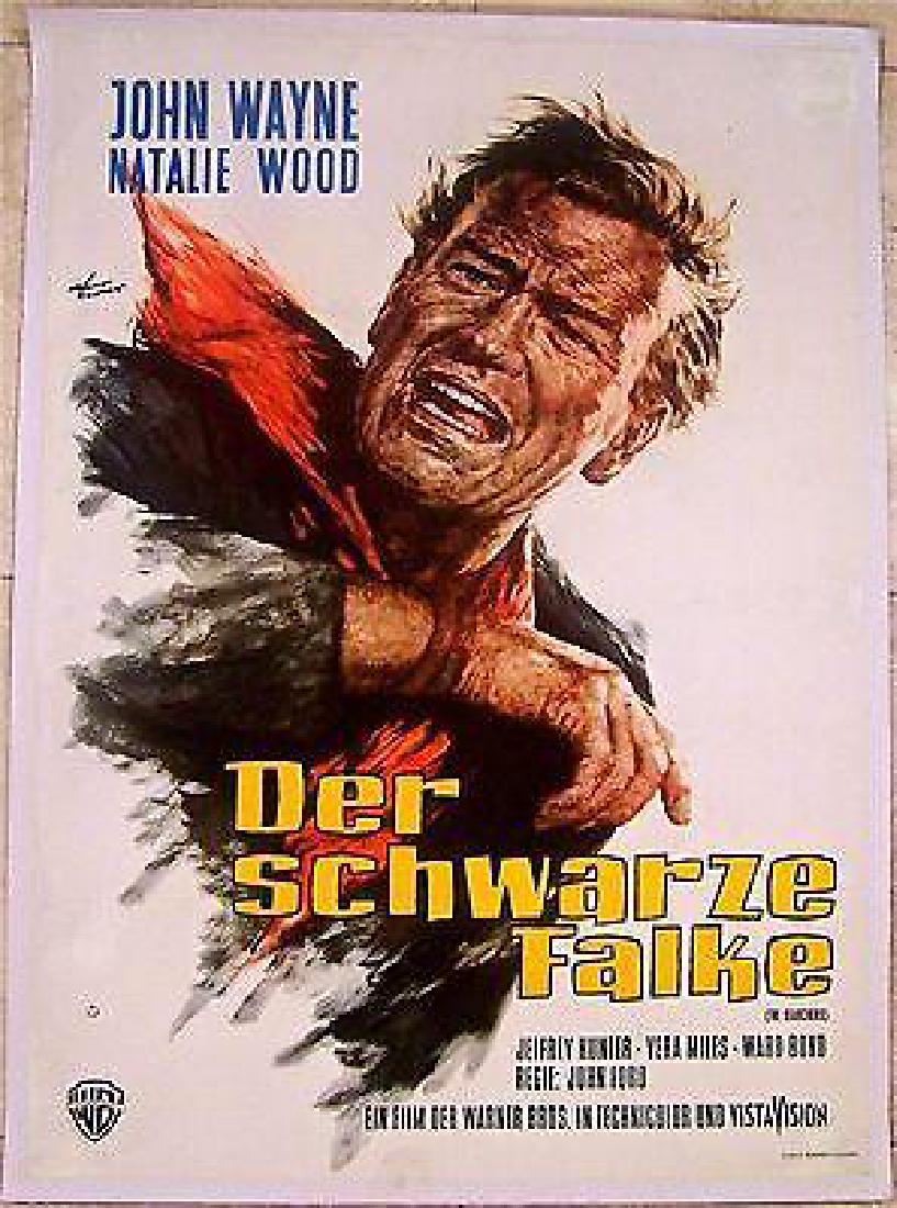 THE SEARCHERS R60’S LB GER 1 SH JOHN WAYNE ~ JOHN FORD: THE SEARCHERS (Warner Brothers, 1956) Size: Original German One Sheet (33 1/2? x 24 1/4?). Condition: Fold-Line touch ups, scuff touch-up, and touch-ups to writing bleed through at far left beside Way
