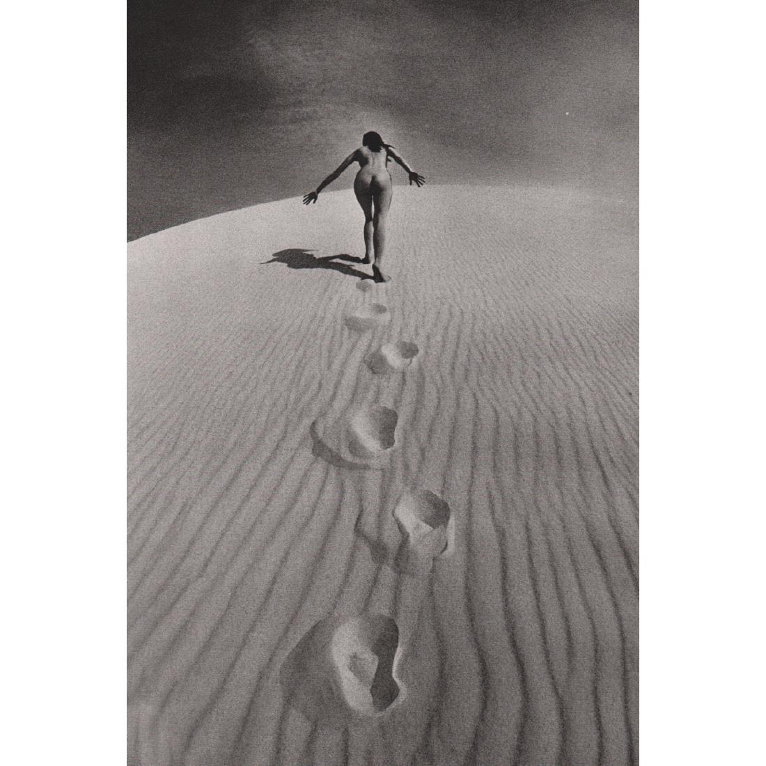 JEANLOUP SIEFF - Naked Woman climbing Dune: Artist: JEANLOUP SIEFF Print Title: Naked Woman climbing Dune, Le Pyla, 1970 Medium: Sheet-Fed Gravure Printing Date: 1980's Printed in France Image Size: 5.75 x 8.75 inches Jeanloup Sieff (1933-2000)