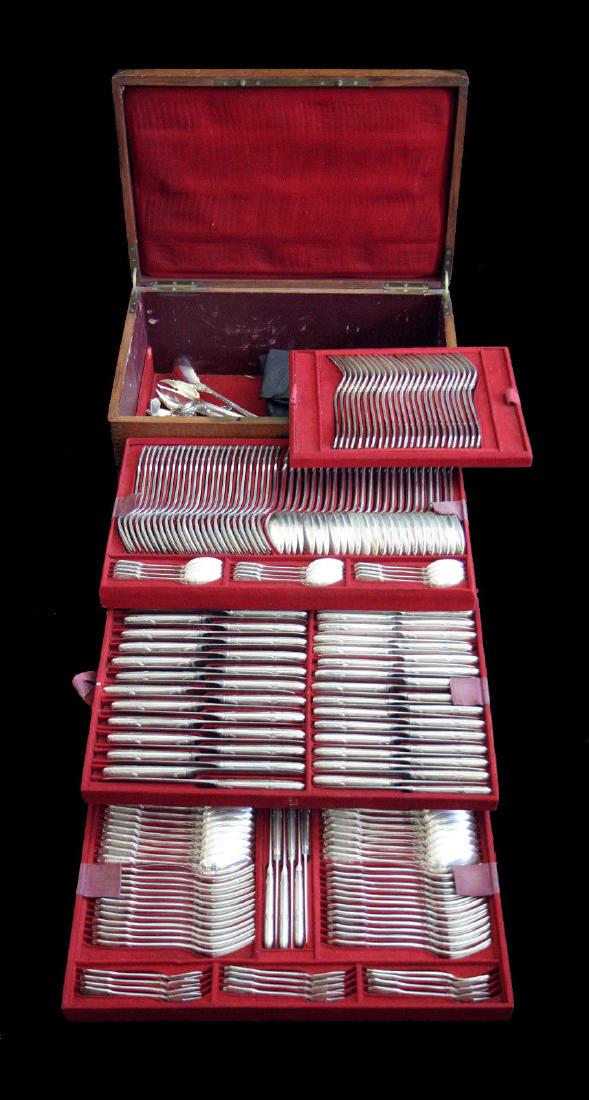 ANTIQUE FRENCH 304pcs. LOUIS XVI STERLING SILVER: Antique French Art Deco Sterling Silver Flatware Set Direct from a Chateau Near Tours, France; An Amazing 304 pc., 19th Century, Sterling Silver Flatware Set plus Original 5-Tiered Storage Chest by In