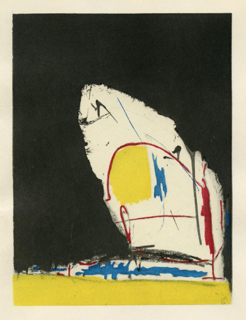 Robert Motherwell pochoir "Capriccio": Medium: pochoir (after the mixed media collage). Beautifully printed in Paris by the atelier of Daniel Jacomet, and published in 1960 by Berggruen. The image measures 5 x 3 7/8 inches (130 x 98 mm). T